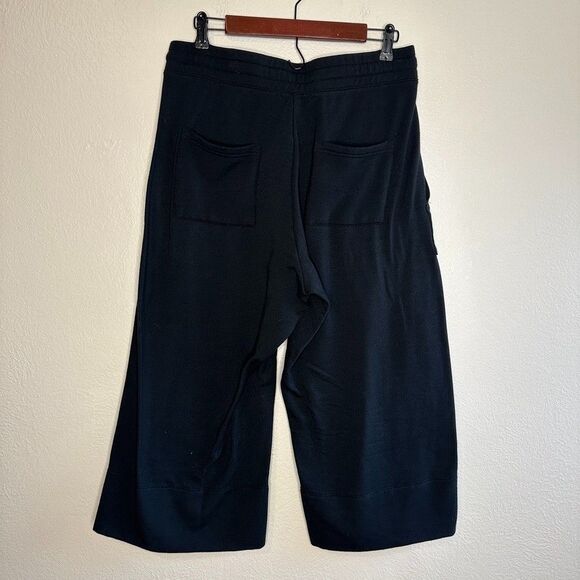 Quince SuperSoft Fleece Wide Leg Pant Womens Size Large Black Crop Lounge Comfy - Picture 5 of 7